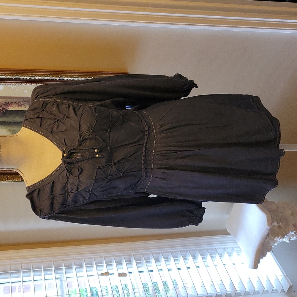 Nine West Vintage America Jean heather blue fitted smocked laceup top Small New…